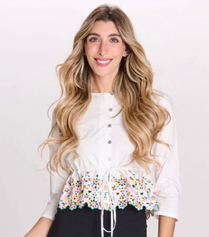 Black Embroidered Peplum Top with Drawstring Waist - Long Sleeve - Image 2