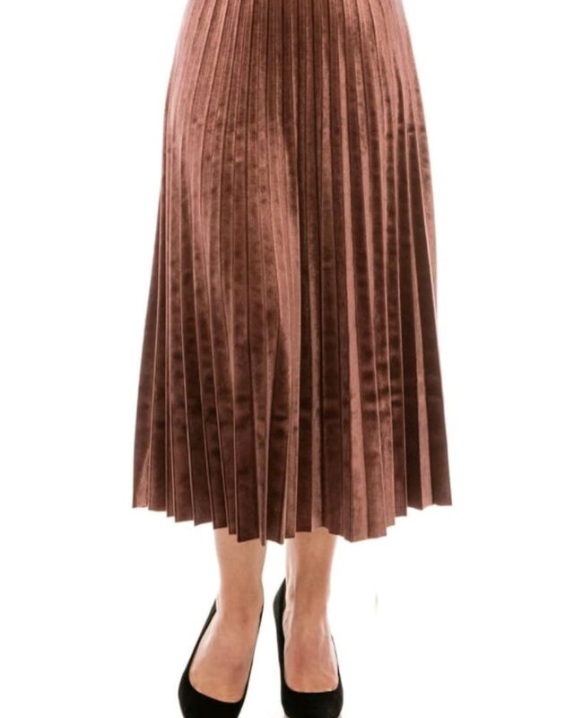 Bronze Velvet Pleated Midi Skirt - Elegant - Luxurious & Chic