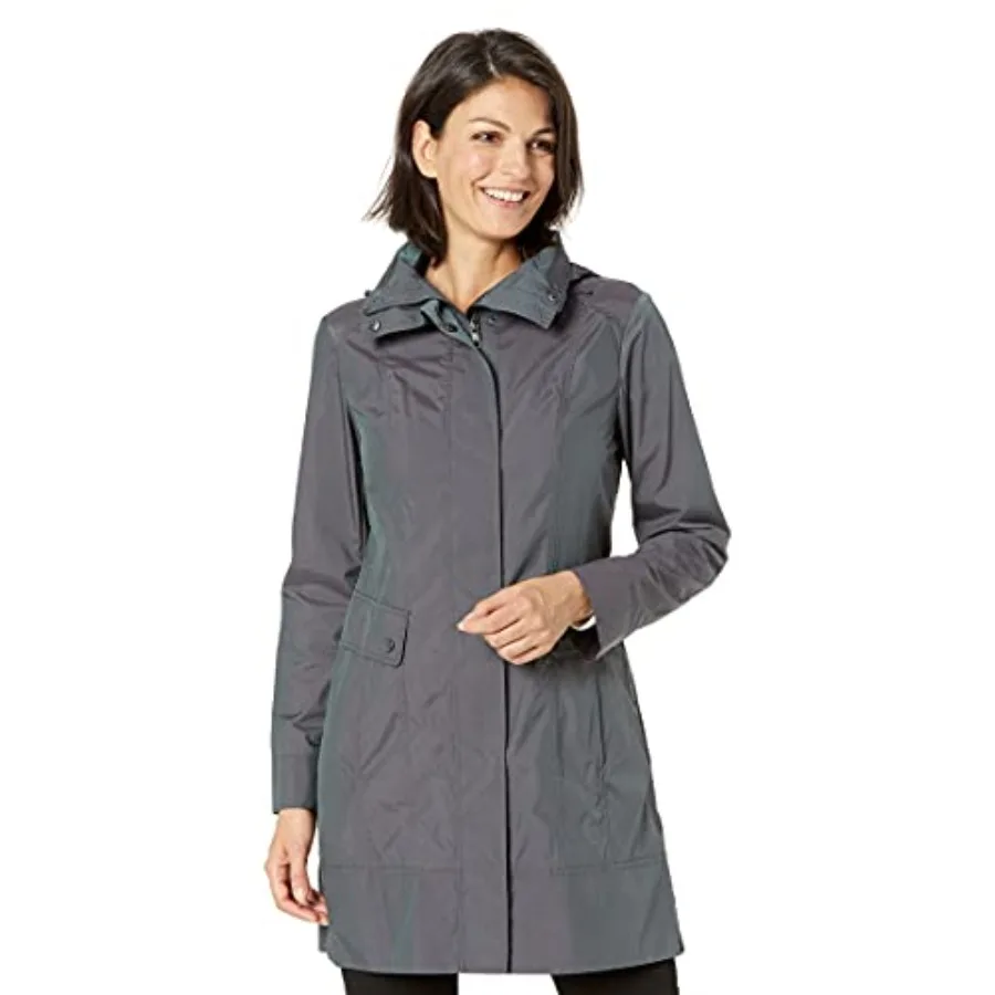 collared-hooded-rain-coat-gunmetal Collared Hooded Rain Coat Gunmetal - Image 1