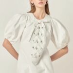 Lace-Up Bodice Puff Sleeve Dress