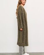 Long Open Front Melange Knit Cardigan