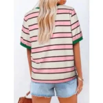 PinkWhite Striped Green Trim T-shirt - Image 2