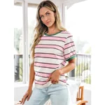 PinkWhite Striped Green Trim T-shirt - Image 4