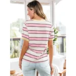 PinkWhite Striped Green Trim T-shirt - Image 5