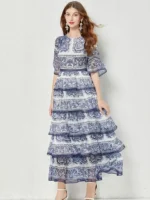 Porcelain Print Flare Sleeve Tiered Maxi Dress - Image 2