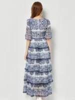 Porcelain Print Flare Sleeve Tiered Maxi Dress - Image 4