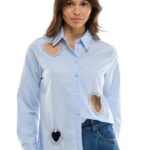 Sparkle Heart Cutout Collared Shirt