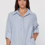 Striped Roll-Tab Sleeve Tiered Dress
