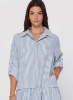 Striped Roll-Tab Sleeve Tiered Dress