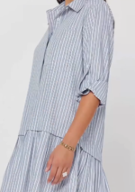 Striped Roll-Tab Sleeve Tiered Dress - Image 2